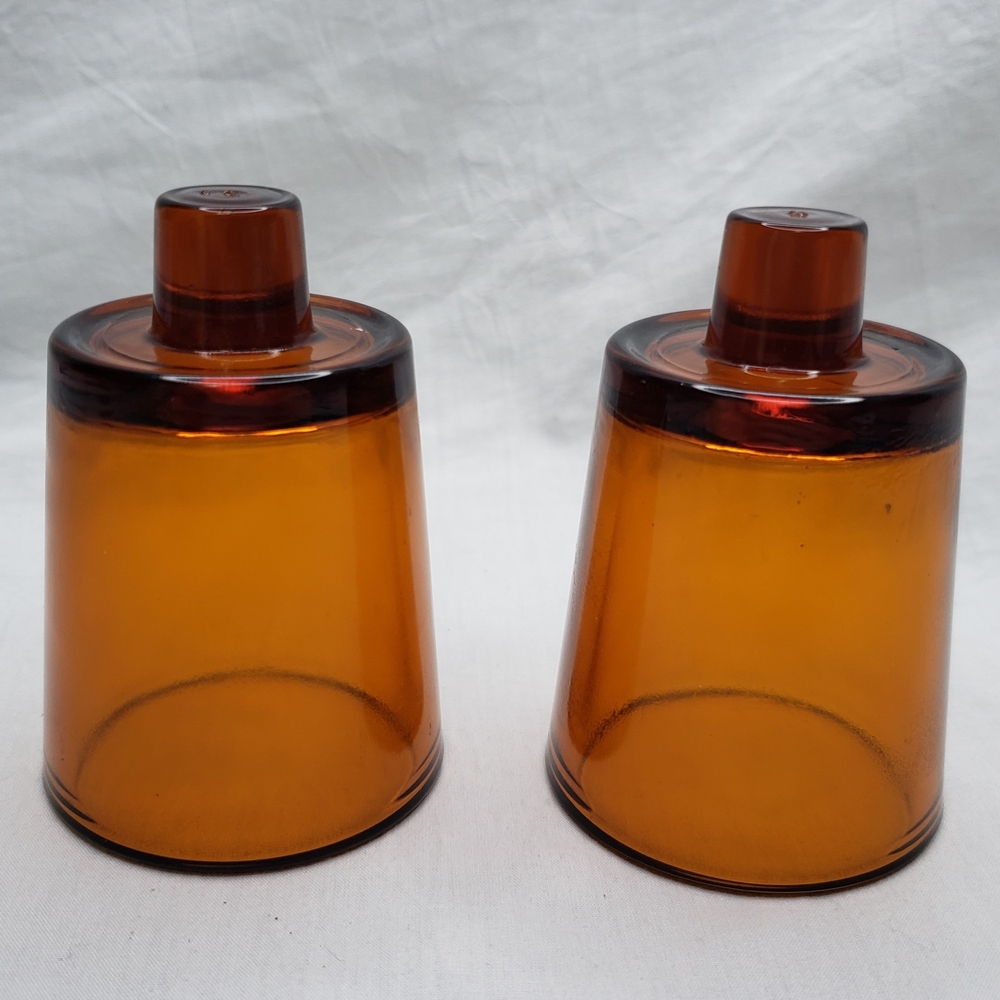 Two Vintage Amber Glass Peg Votive Candle Holders